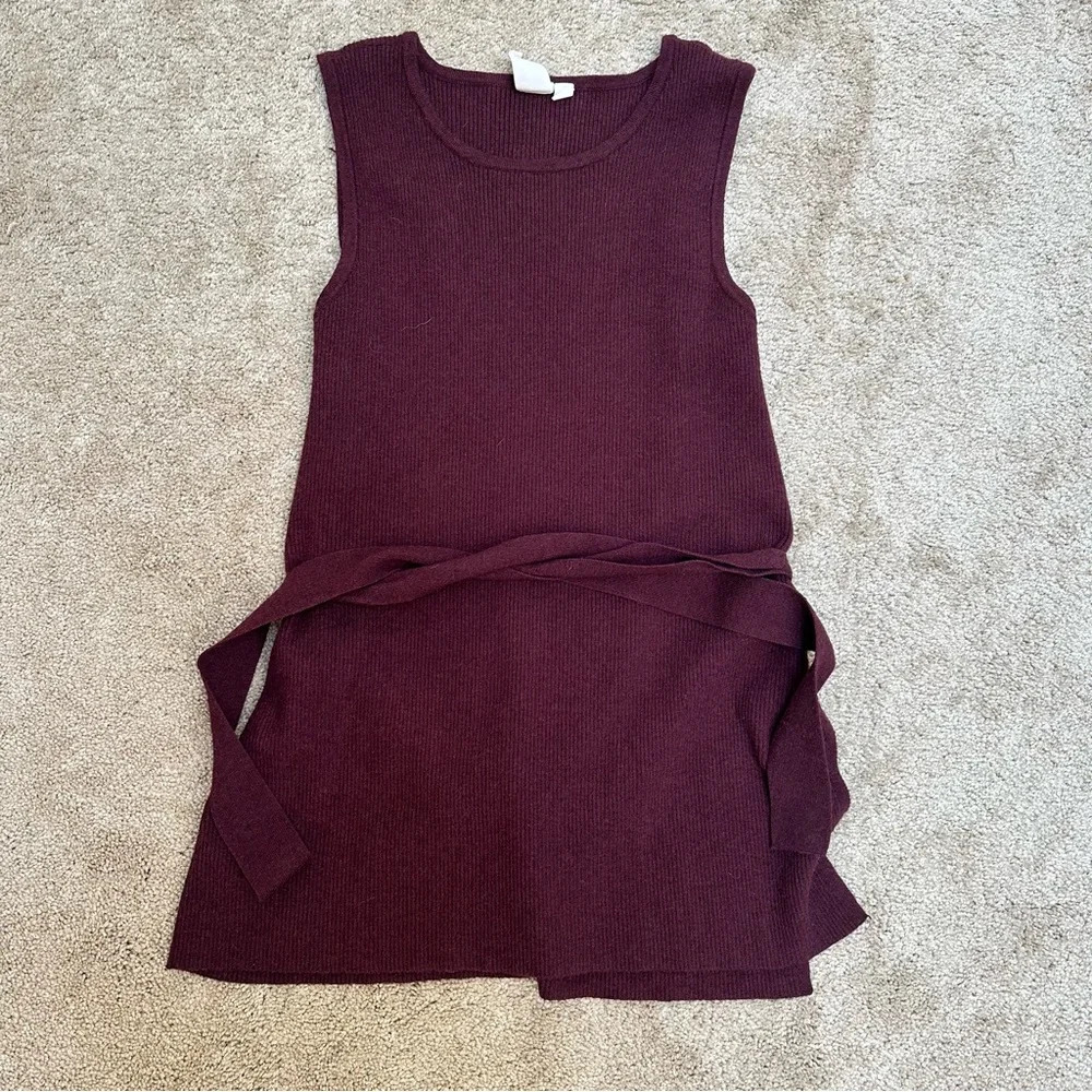 Ady P Soft Wine Red Wrap Tie Front High Neck Sweater Tunic Tank Top Medium - Picture 2 of 7